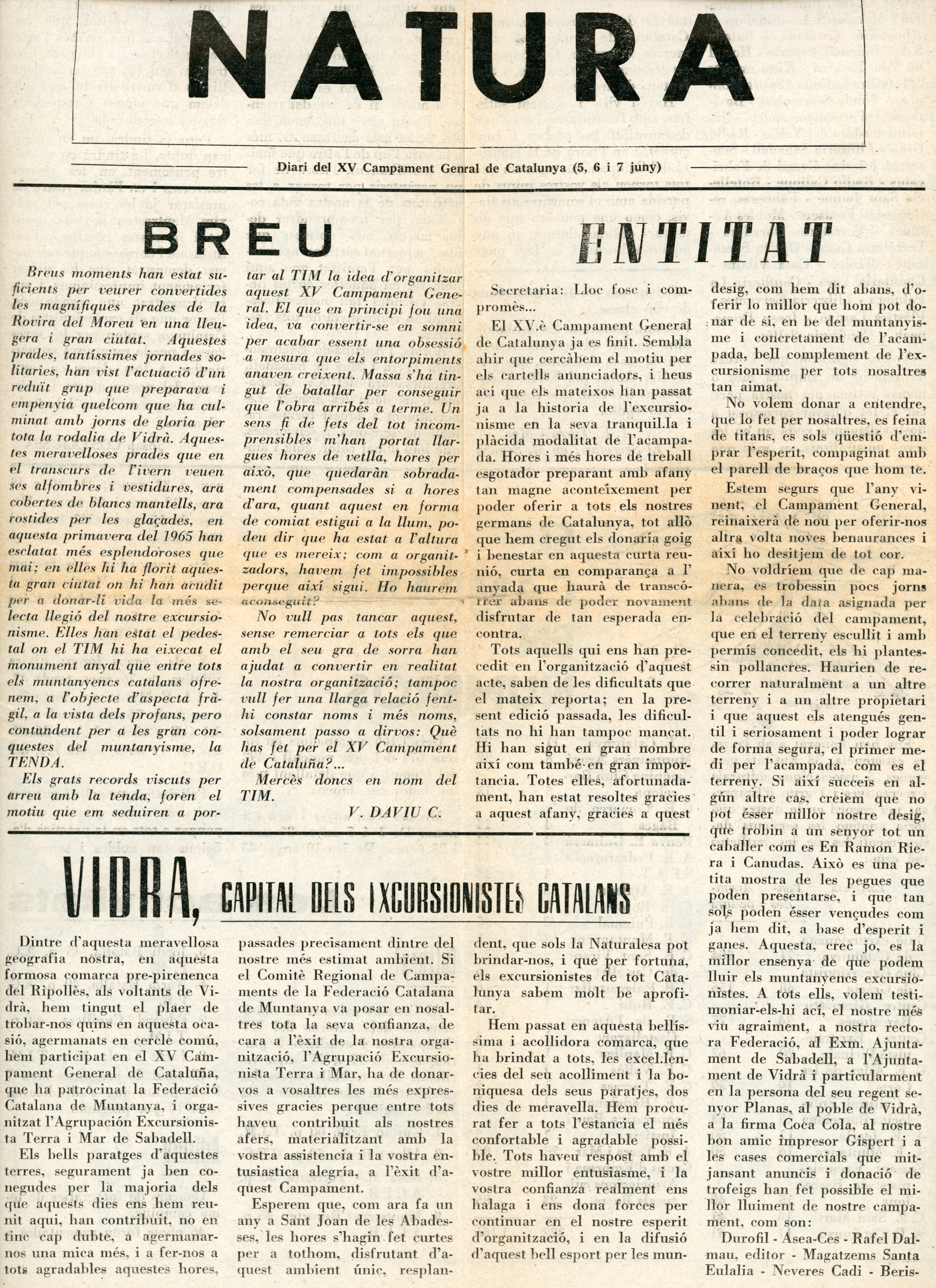 Natura : Diari del XV Campament General de Catalunya (5, 6 i 7 juny) - Portada